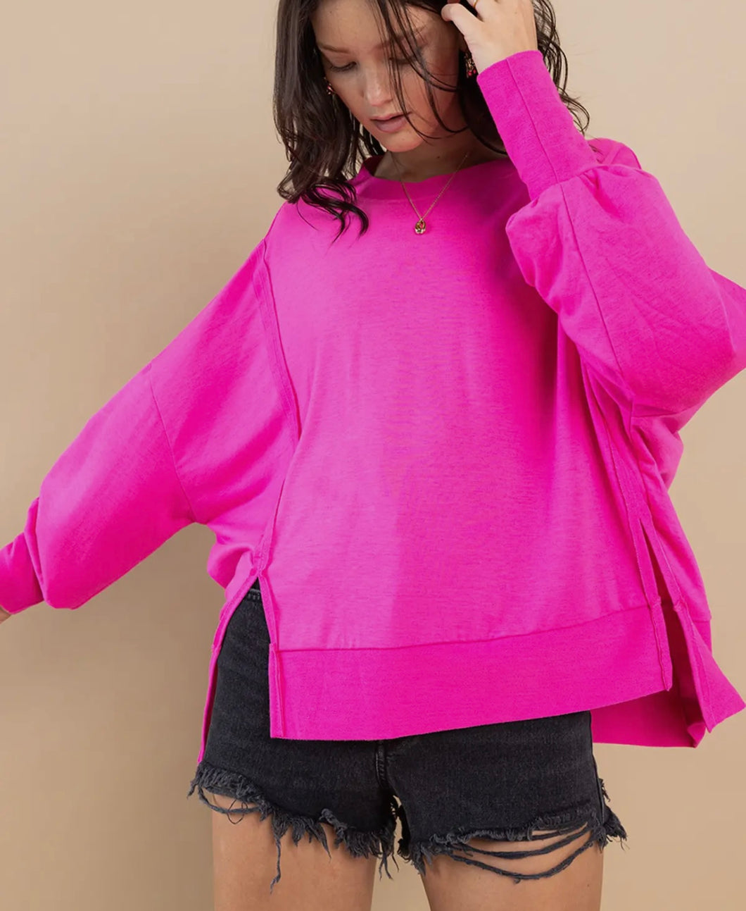 Hot Pink Hi-Low Long Sleeve