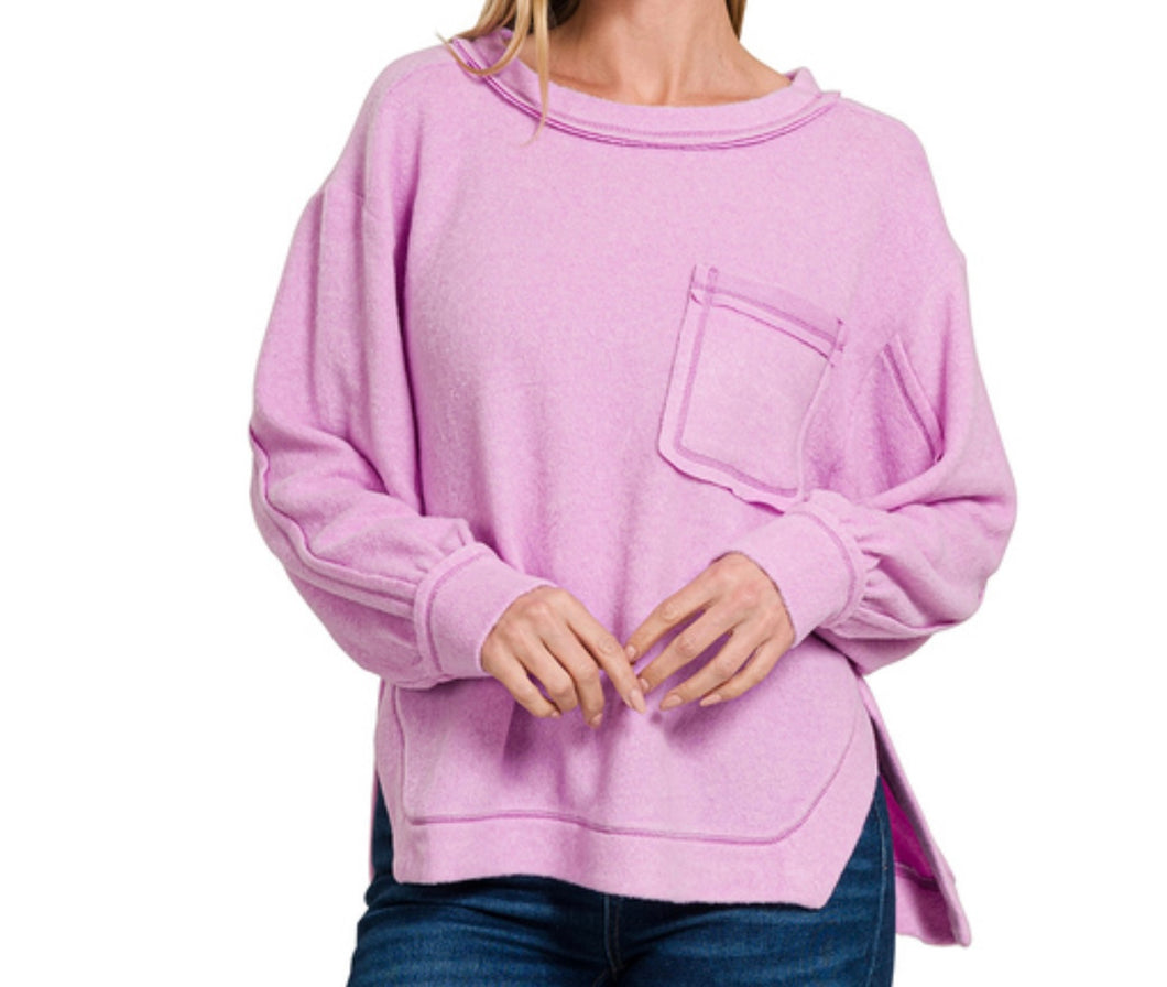 Mauve HI-Low Round Neck Sweater