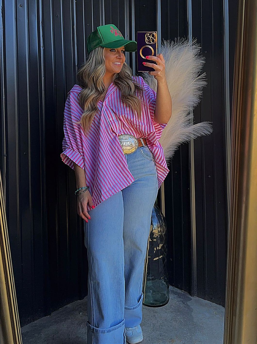 Pink Striped Dolman Oversized Shirt